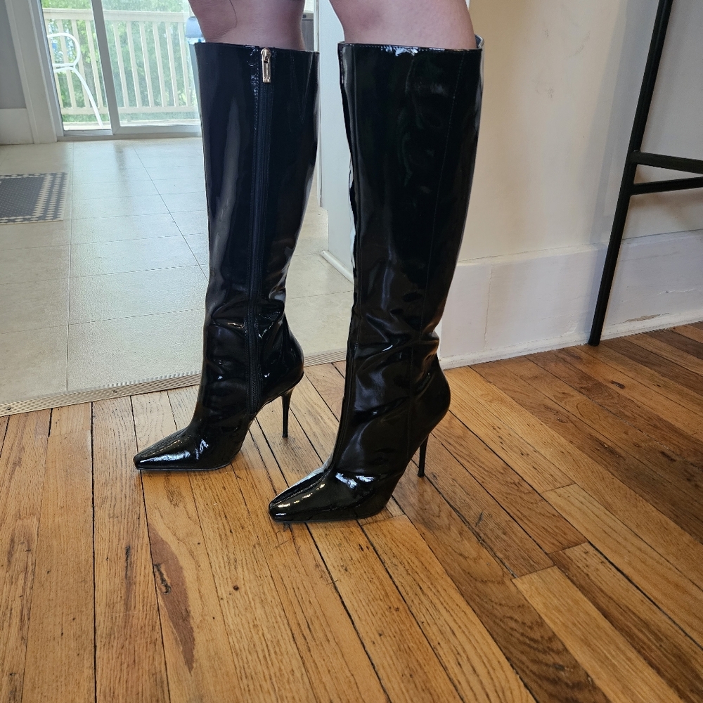 Black Patent Leather Knee-High Boots